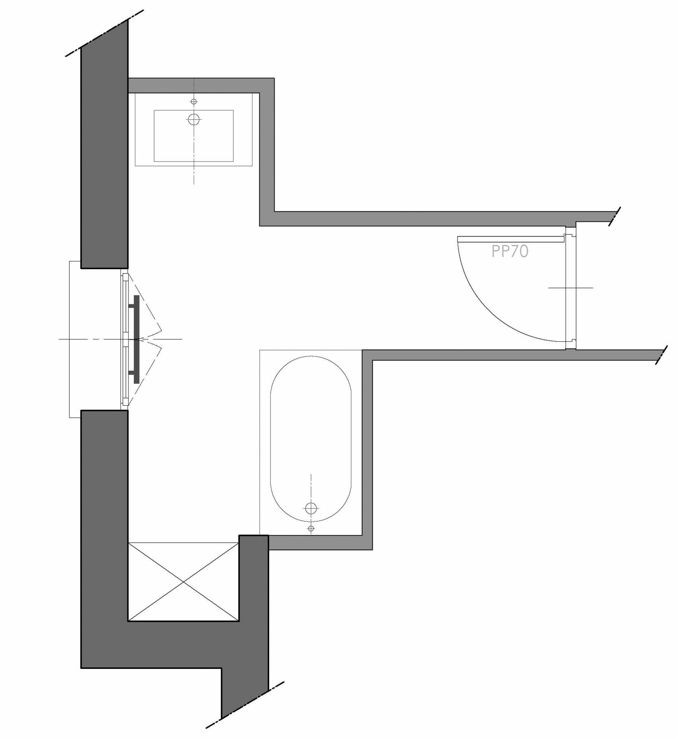 Agrandissement et rénovation d'une salle de bain familiale, plan d'aménagement avant, à Orsay en Essonne