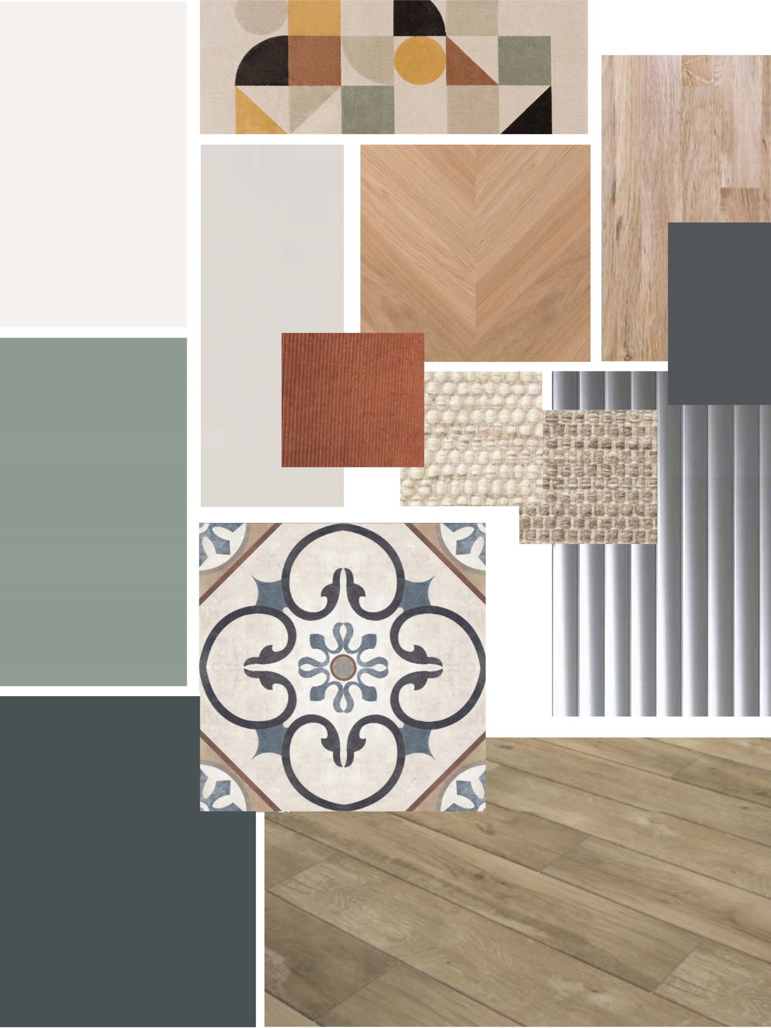 Rénovation d’un séjour avec création d’une séparation verrière pour la cuisine à Orly, planche matériaux