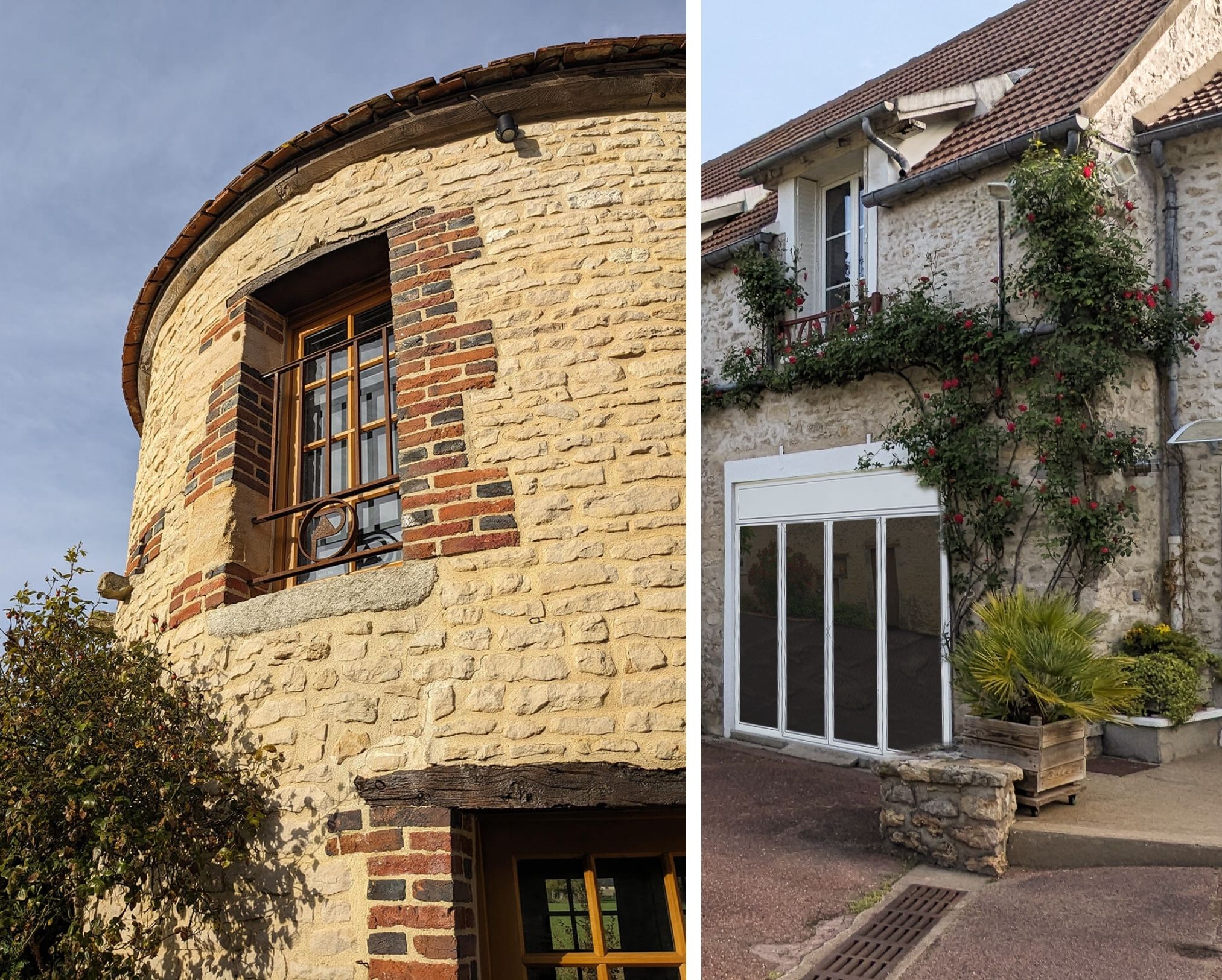 Déclaration de travaux, dossier pour la réhabilitation d'un ancien pigeonnier au Merlerault dans le Perche normand, et remplacement de la baie vitrée d'une maison de campagne à Chalo-Saint-Mars, en Essonne